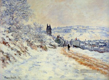  Schnee Malerei - Der Weg nach Vetheuil Schnee Effekt Claude Monet Szenerie